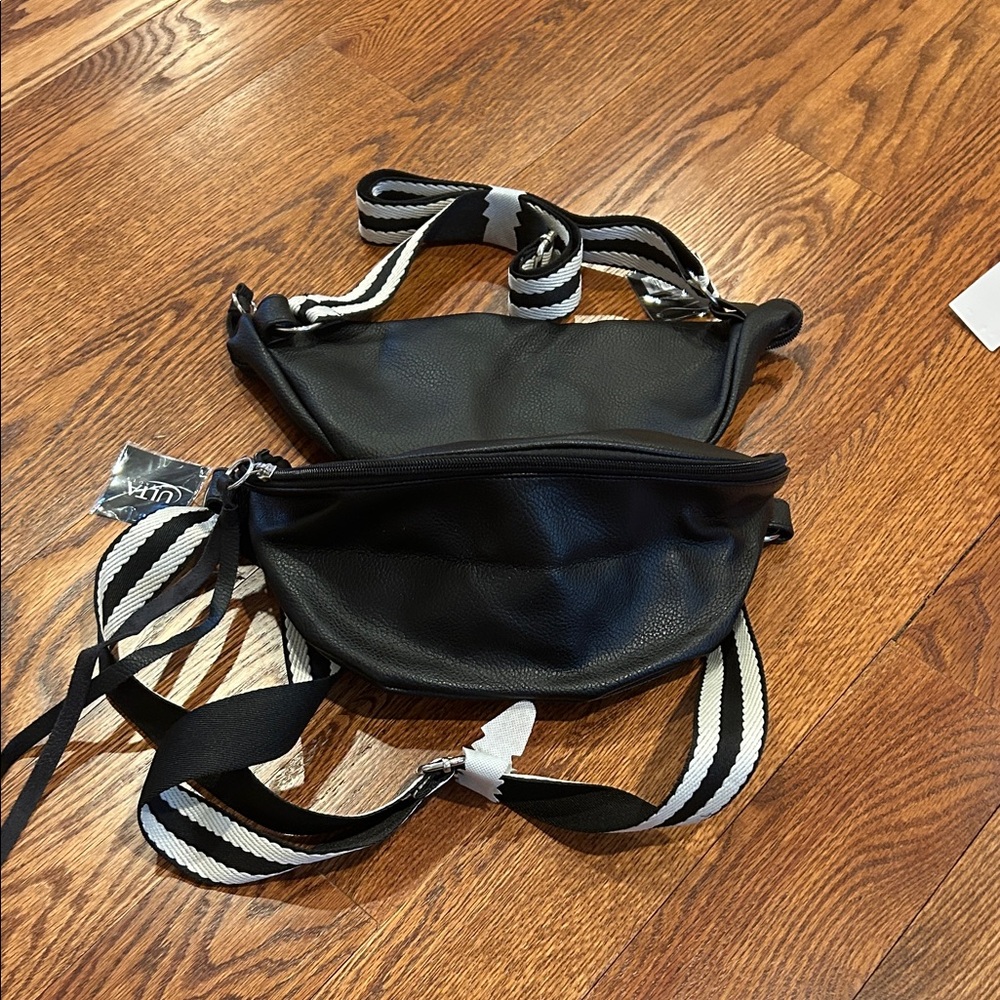 ULTA Black Crossbody Bag with Striped Strap Set